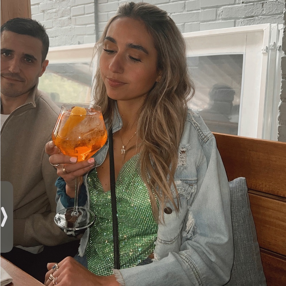 Meshki Diamonte Cowl Neck Halter Top Green XS